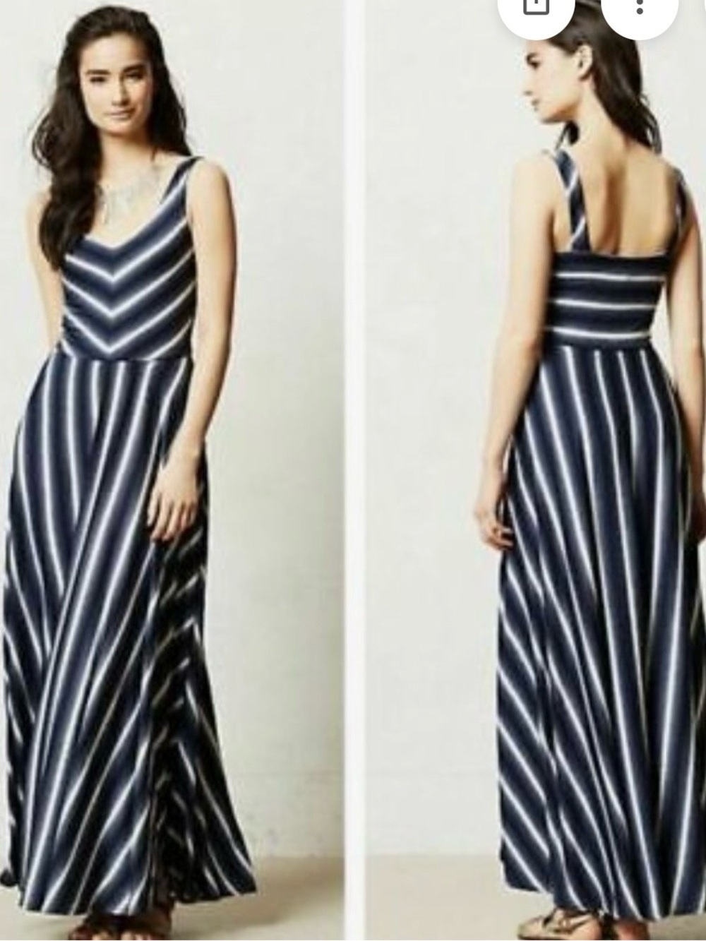 Striped Navy and White V-Neck Maxi Dress
